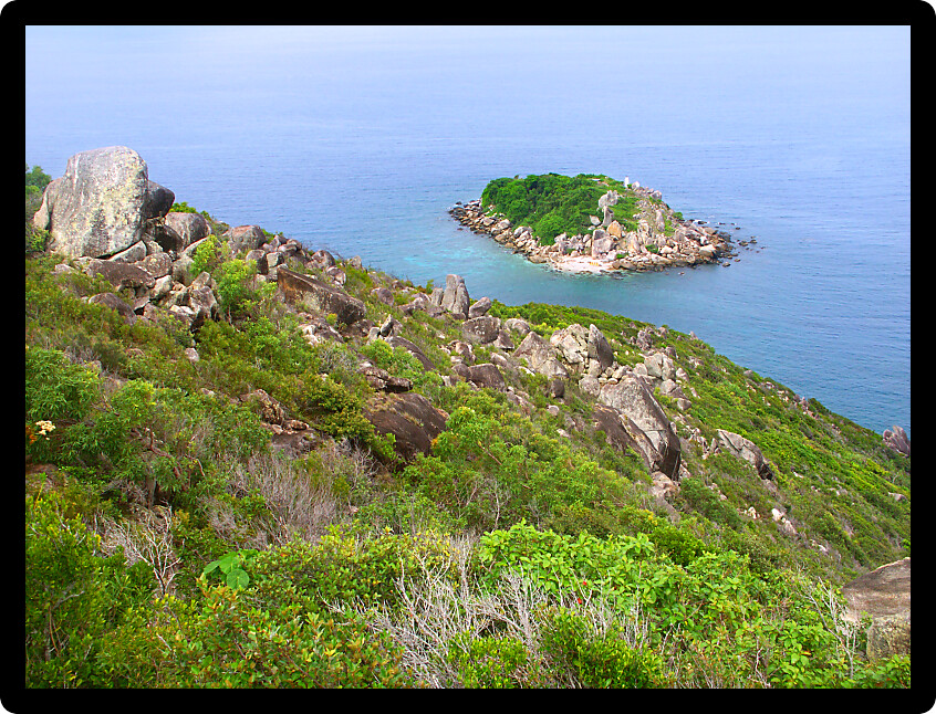 View of Little Fitzroy Island from Fitzroy Island in Queensland Australia.