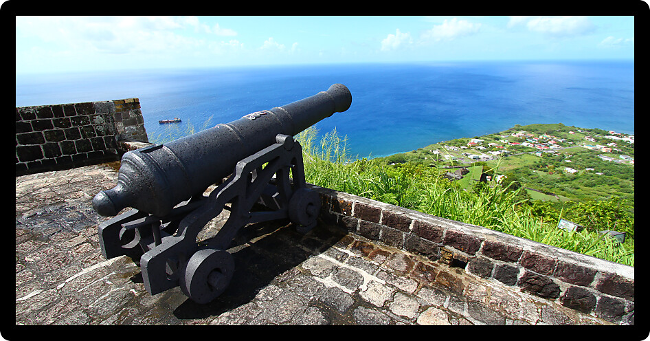 Cannon at Brimstone Hill Fortress National Park on Saint Kitts.