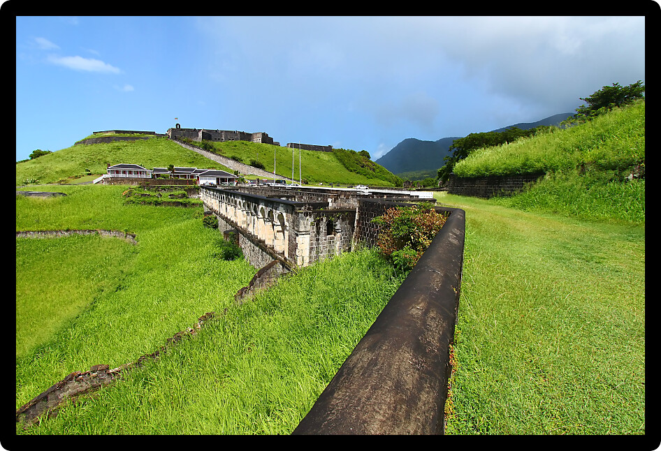 Walls of Brimstone Hill Fortress on the Caribbean island of Saint Kitts.