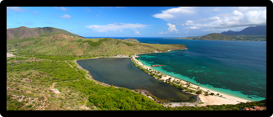 Panoramic view of Majors Bay Beach and lagoon on Saint Kitts.