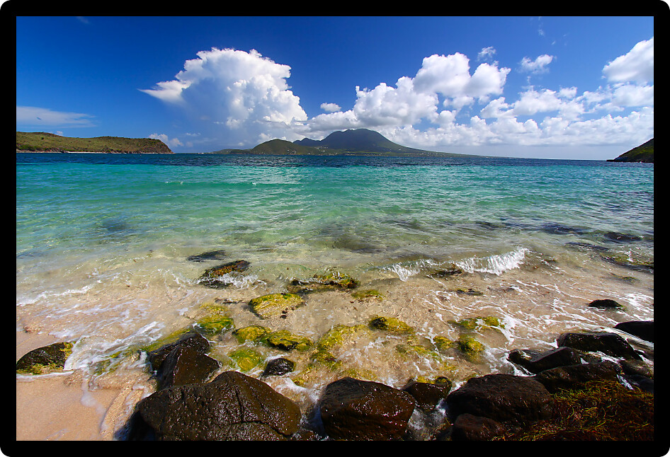 Caribbean beach at Majors Bay on the Caribbean island of St Kitts.