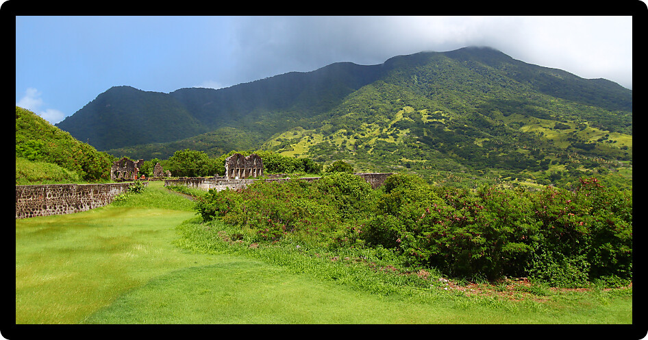 View of Mount Liamuiga from Brimstone Hill Fortress National Park on Saint Kitts.