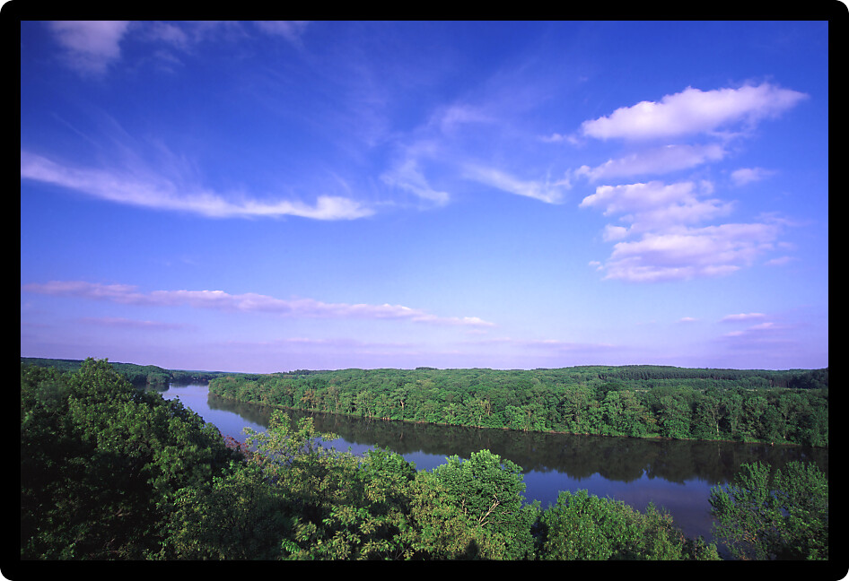 Sweeping view of the Rock River Valley from Castle Rock in northern Illinois.