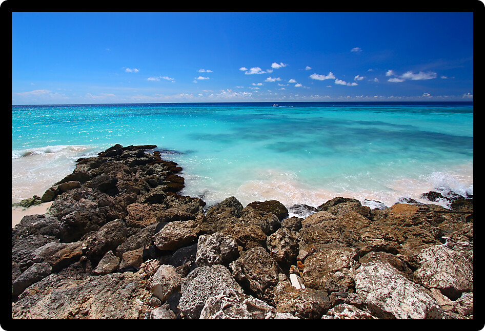 Caribbean view of the Atlantic Ocean from the rocky coast of Barbados.