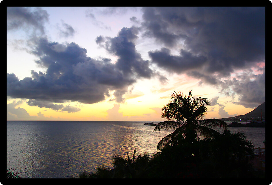 Caribbean sunset scene near Basseterre on Saint Kitts.