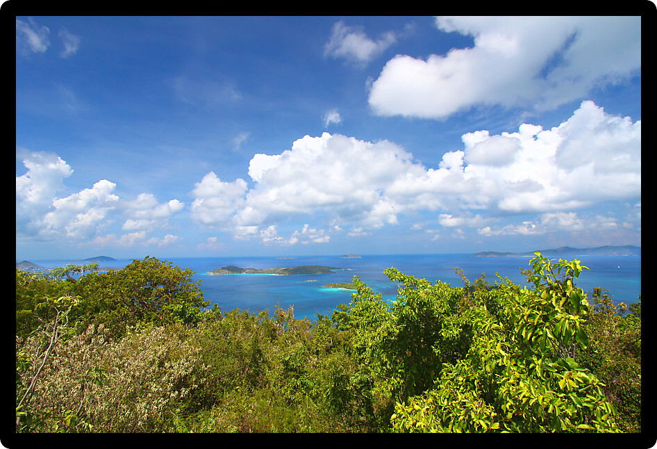 View of Caneel Bay from Caneel Hill on the Caribbean island of Saint John US Virgin Islands.