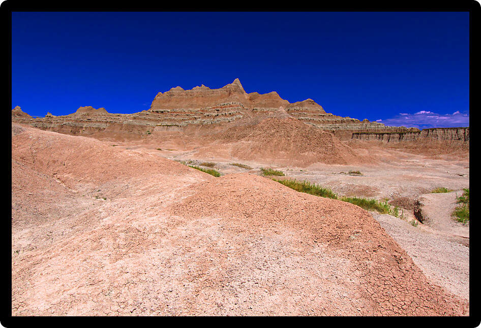 Rugged eroded peaks of Badlands National Park in South Dakota.