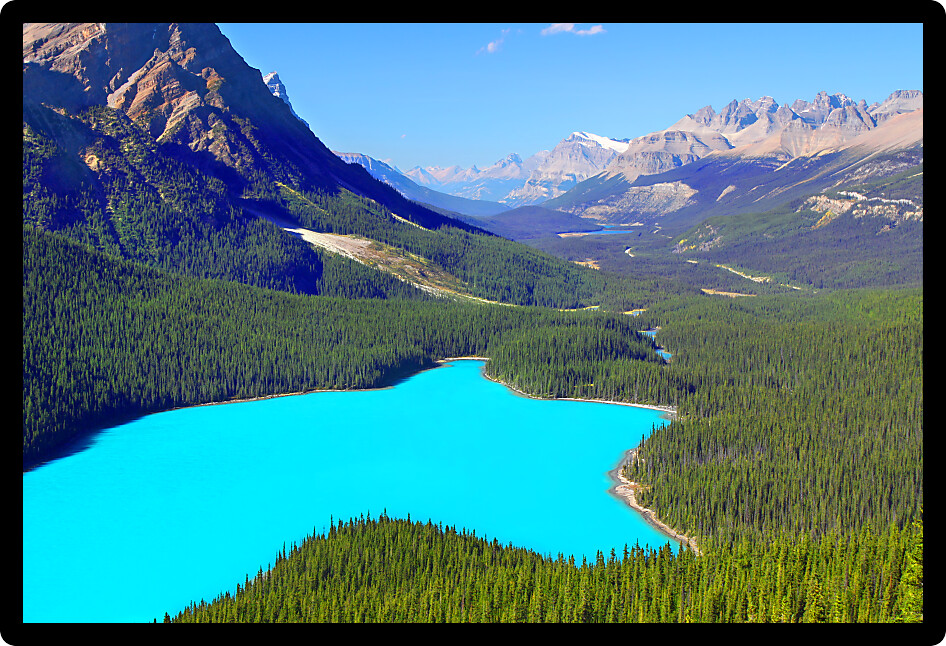 Magnificent blue waters of Peyto Lake of Banff National Park in Canada.