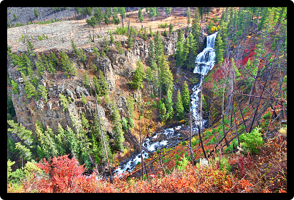 Undine Falls on an autumn day in Yellowstone National Park of Wyoming.