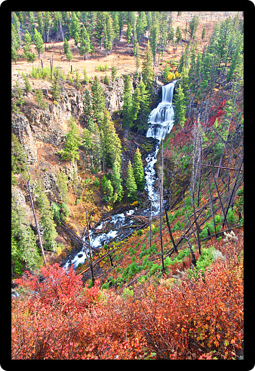Undine Falls on an autumn day in Yellowstone National Park of Wyoming.