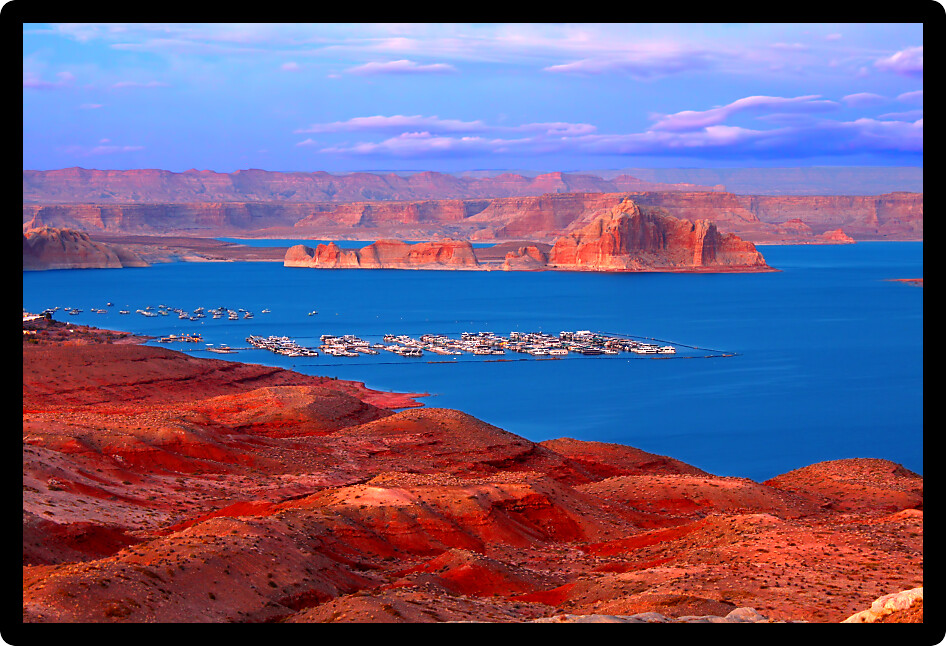Twilight over Lake Powell in Glen Canyon National Recreation Area.