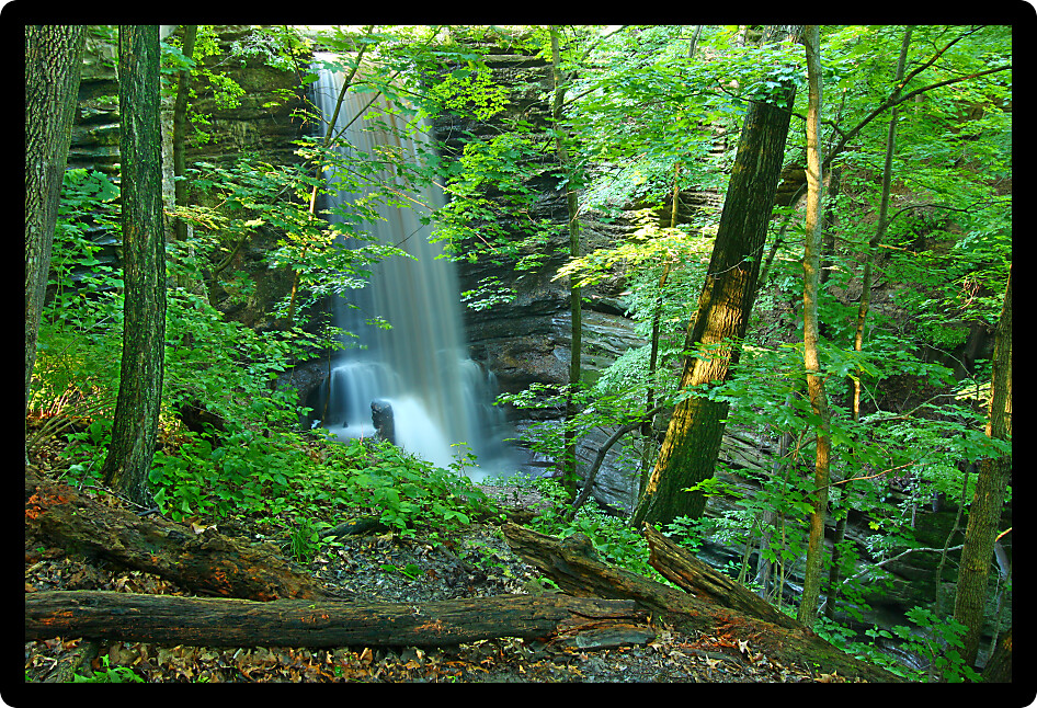Beautiful Lake Falls seen through the woodlands of Matthiessen State Park in central Illinois.