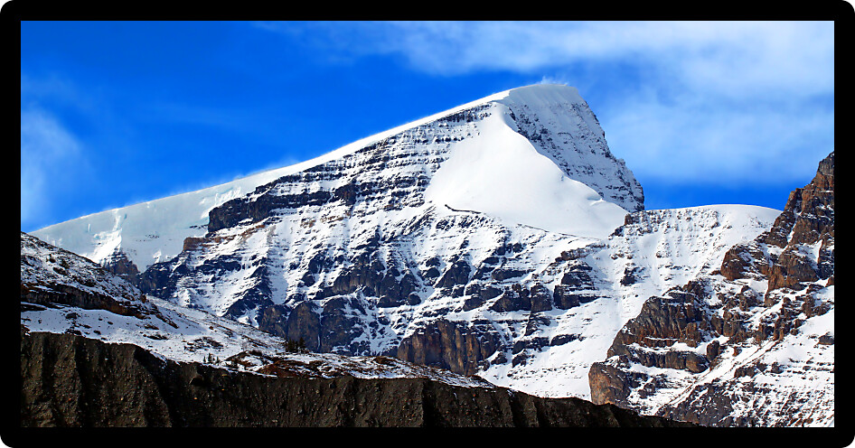 Snow covers Mount Kitchener in Jasper National Park of Canada.