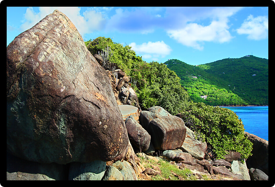 Boulders along the coast of Shark Bay National Park in the British Virgin Islands.