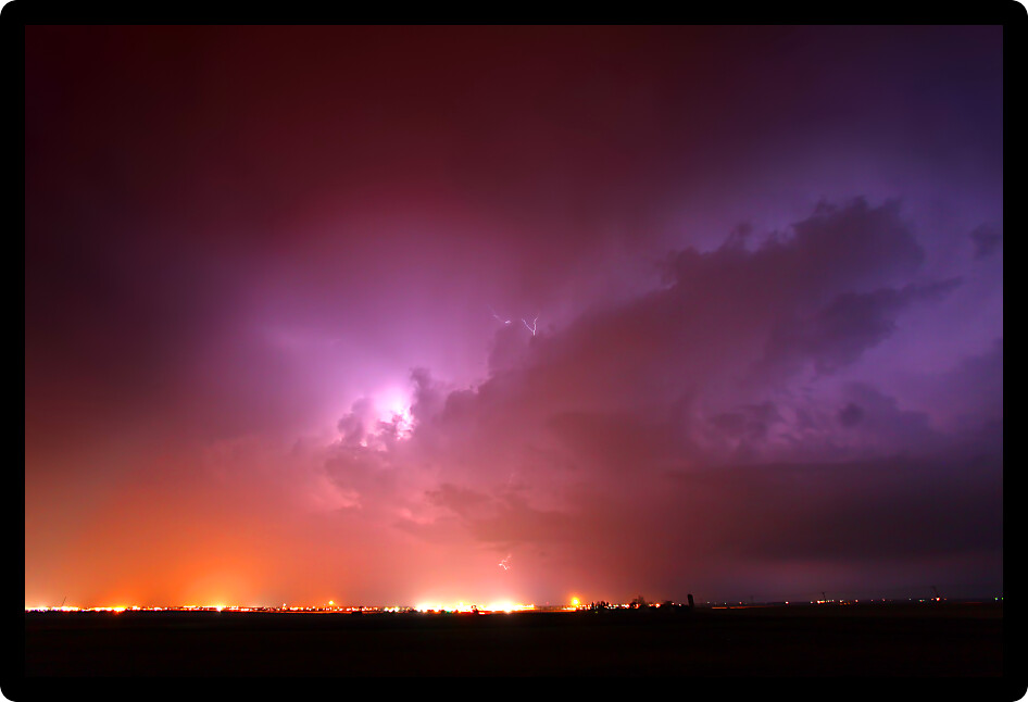 Lightning illuminates the sky during a summer thunderstorm in Illinois.