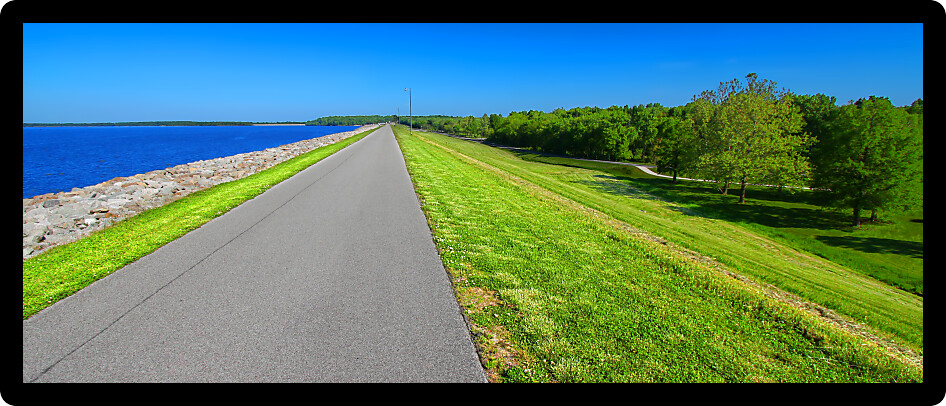Bike path along the southern edge of Carlyle Lake in southern Illinois.