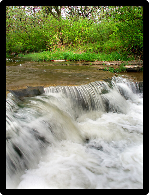 Waterfall at the Des Plaines Conservation Area of northern Illinois.