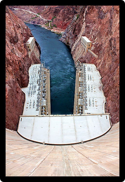 View of the Colorado River below Hoover Dam in the Southwest United States.