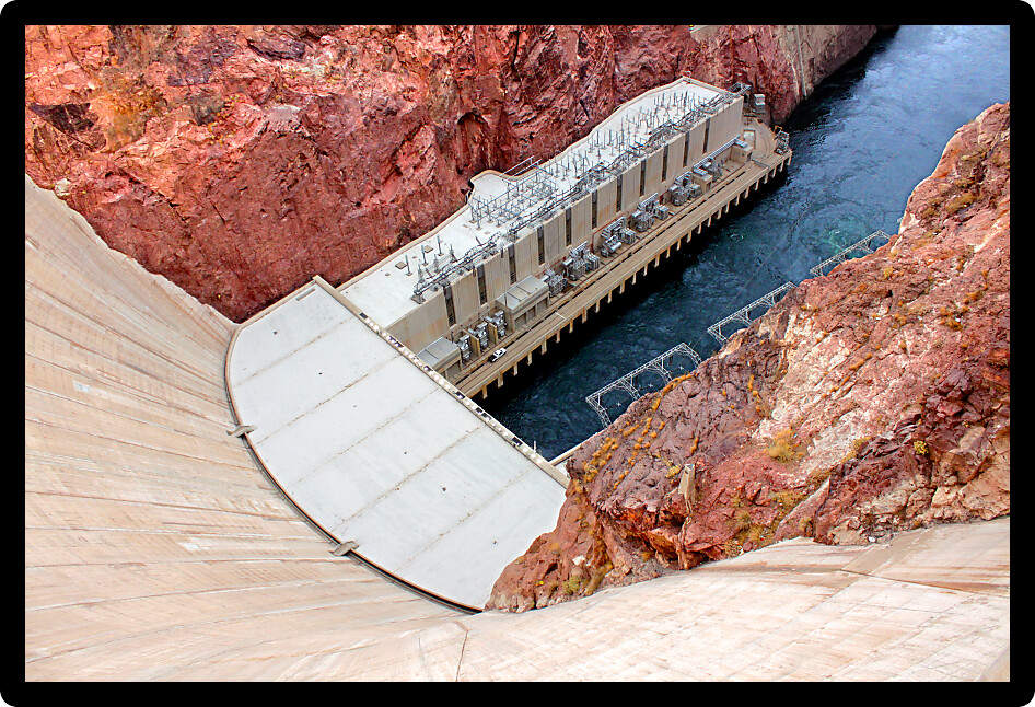 View of the Colorado River below Hoover Dam in the Southwest United States.