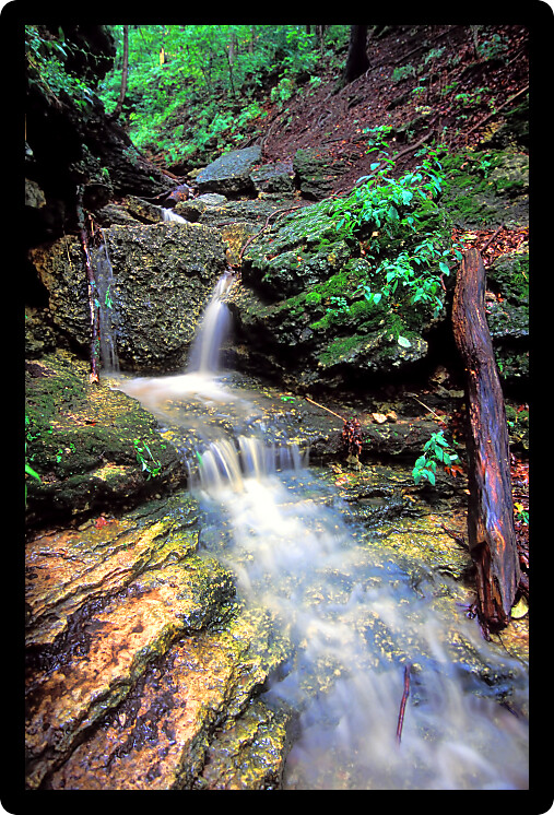 Kishwaukee Gorge waterfall after heavy rainfall in northern Illinois.