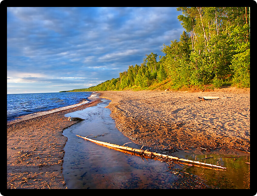Beach along Lake Superior on a beautiful summer evening.