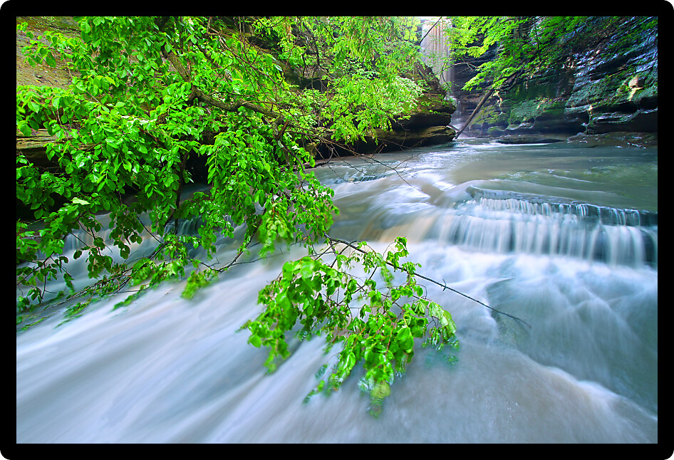 Beautiful Lake Falls pours into a deep canyon at Matthiessen State Park in central Illinois.