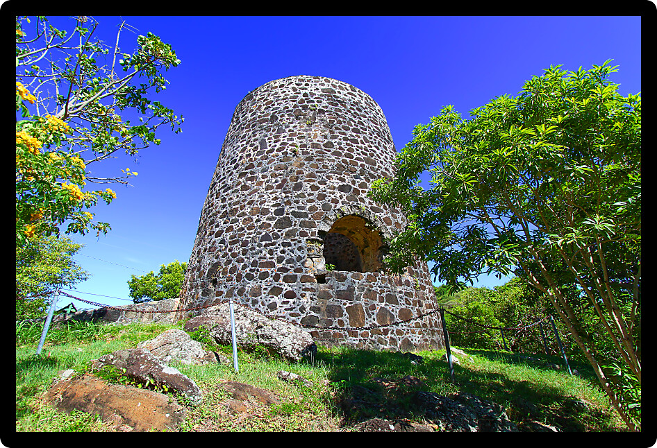 Remnants of a windmill at Mount Healthy National Park in the British Virgin Islands.