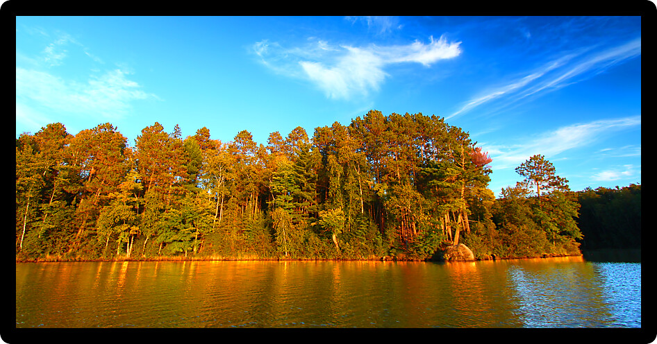 Panoramic view of Sweeney Lake in the northwoods of Wisconsin.