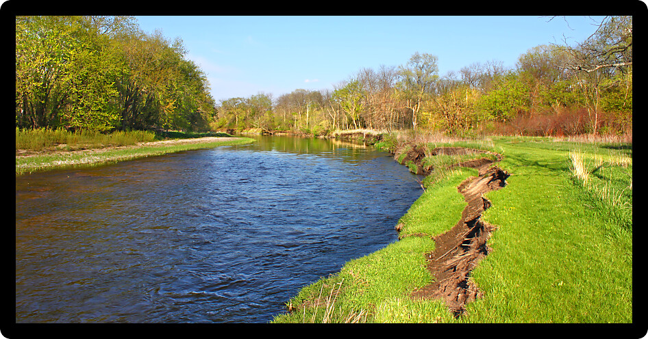 River bank erosion often occurs along meander bends such as this one at Lib Conservation Area in northern Illinois.