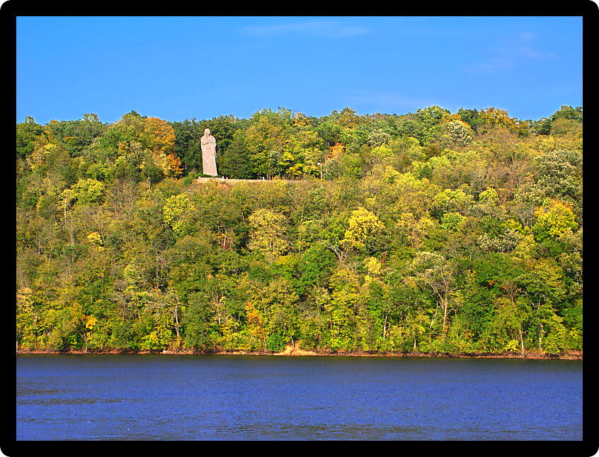 Black Hawk Statue towering high above the Rock River at Lowden State Park in northern Illinois.