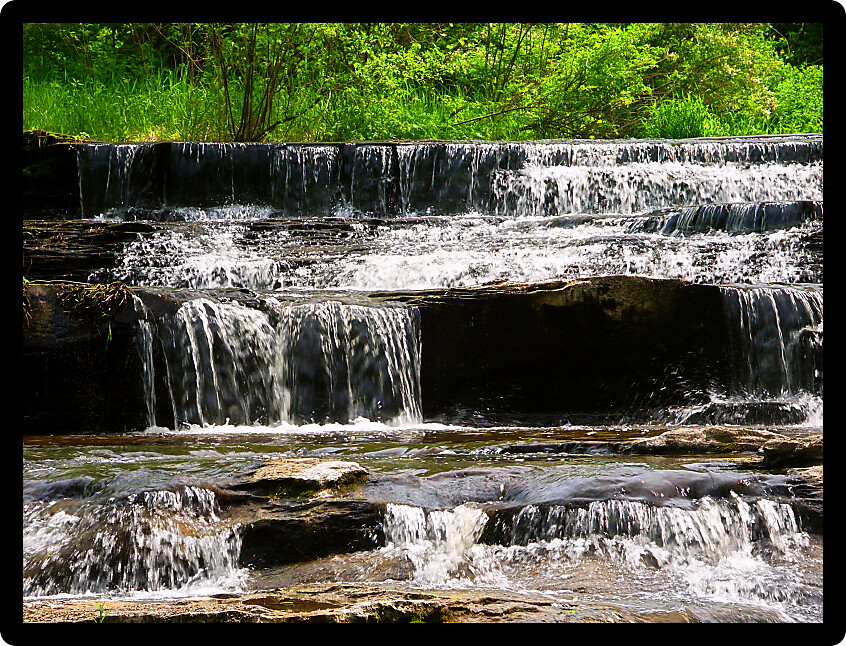 Skillet Creek Falls landscape on a warm spring day in Wisconsin.