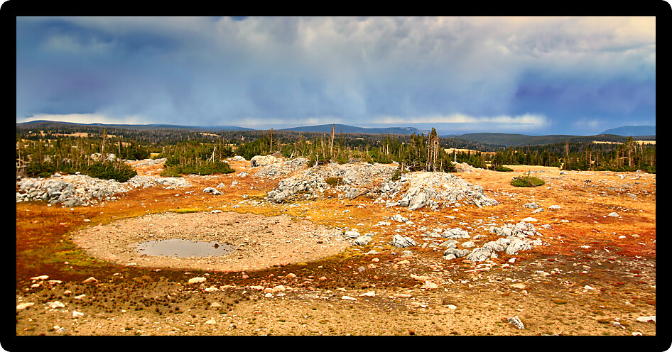 Storm clouds over Libby Flats near Snowy Range Pass in the Medicine Bow National Forest of Wyoming.