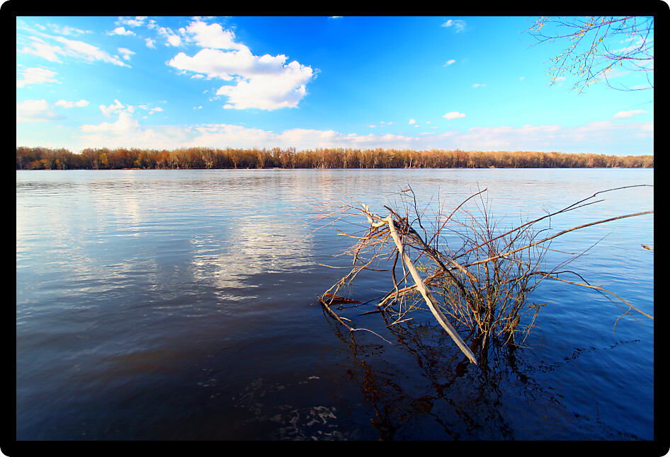 Mississippi River landscape seen from Andalusia Slough Recreation Area in Illinois.