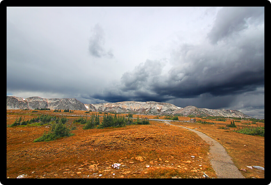 Recreational hiking trail across the Snowy Range Pass in the Medicine Bow National Forest of Wyoming.