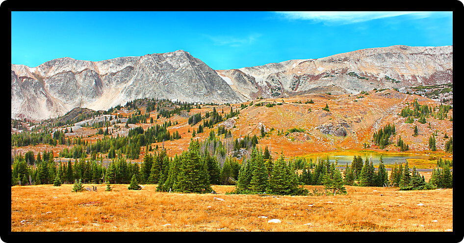 Rugged mountains and wilderness of the Snowy Range in Medicine Bow National Forest of Wyoming.