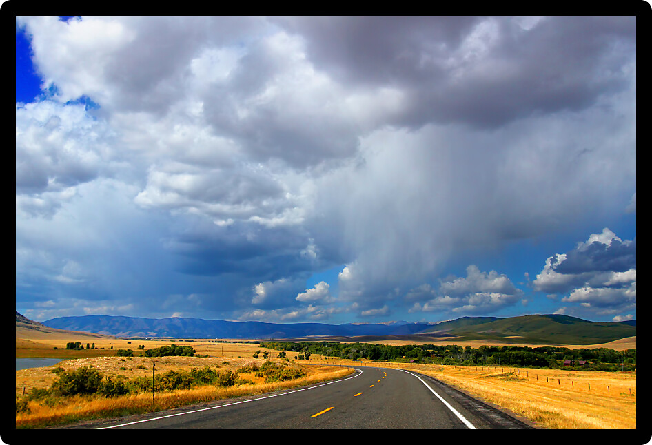 Wyoming country road scenery on a beautiful summer day in Albany County.