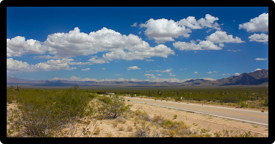 The dry landscape of the Mojave National Preserve in California.