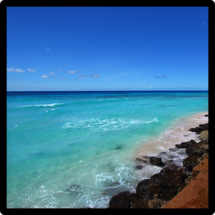 Stunning view of the Atlantic Ocean from the rocky coast of Barbados.