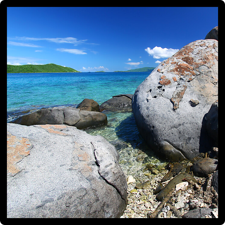 Huge boulders dot the coastline of the British Virgin Islands.