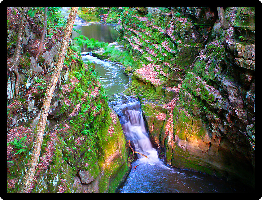 Waterfall running through Pewits Nest State Natural Area near the Wisconsin Dells.