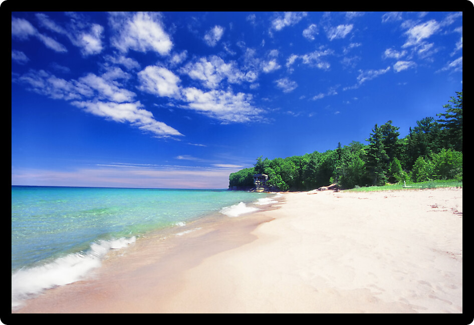 Waves wash ashore at Chapel Beach of the Pictured Rocks National Lakeshore in Michigan.