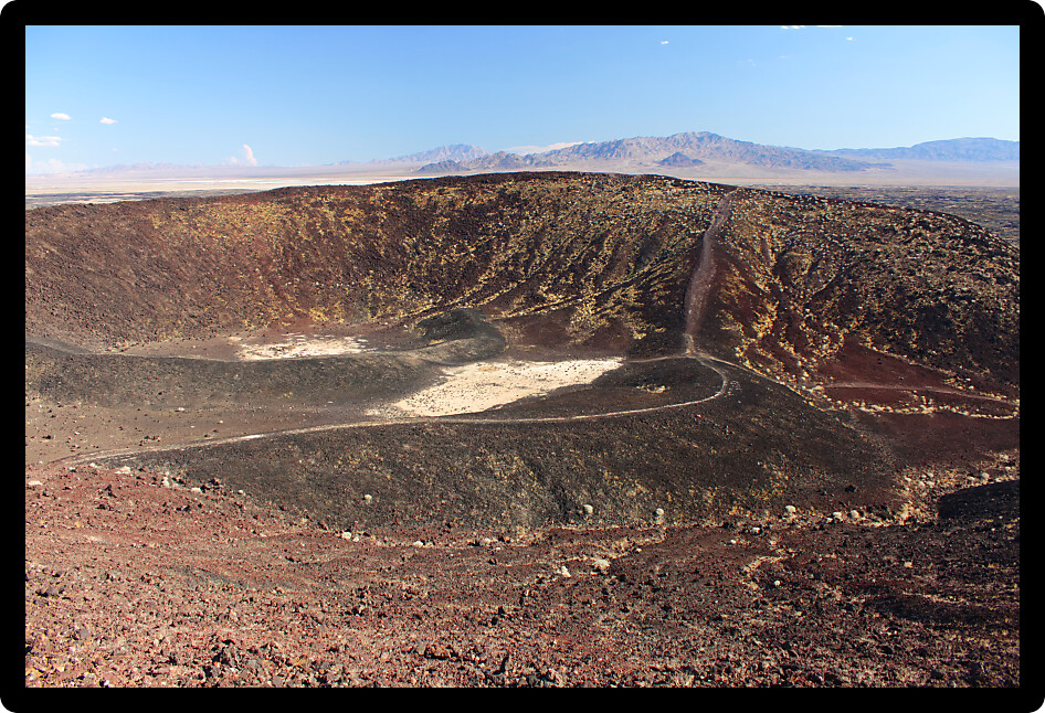 View of the middle of Amboy Crater in the deserts of southern California.