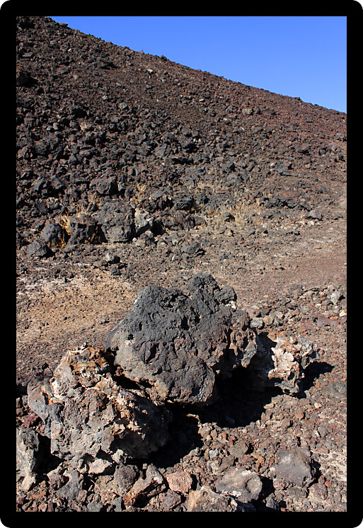 Volcanic rock scatters the desert around Amboy Crater National Natural Landmark in California.