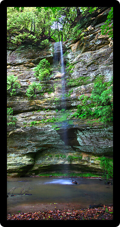 Spring rains create a waterfall in Hidden Canyon of Starved Rock State Park in Illinois.