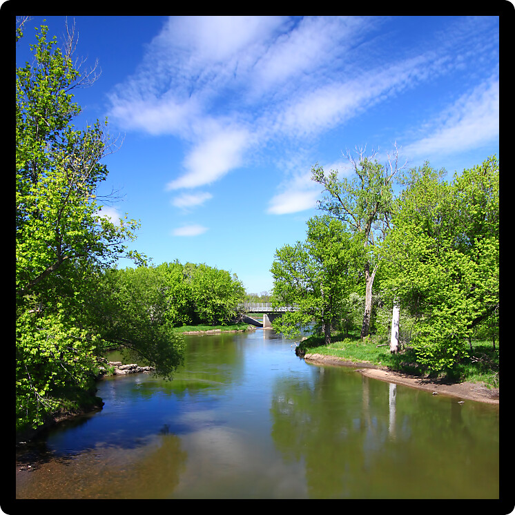 Beautiful blue skies on a spring day along the Kishwaukee River of Illinois.