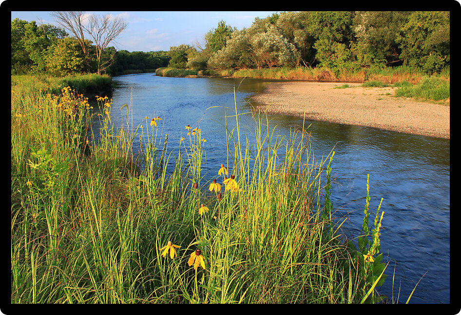 Kishwaukee River flows through Illinois on a beautiful day.