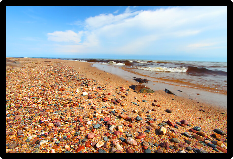 Smoothed stones along the beautiful shoreline of Lake Superior in the Upper Peninsula of Michigan.