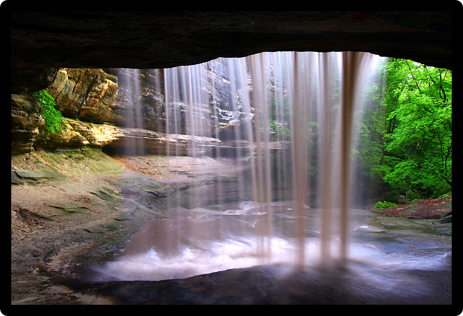 Amazing view from behind Lasalle Falls of Starved Rock State Park in central Illinois.