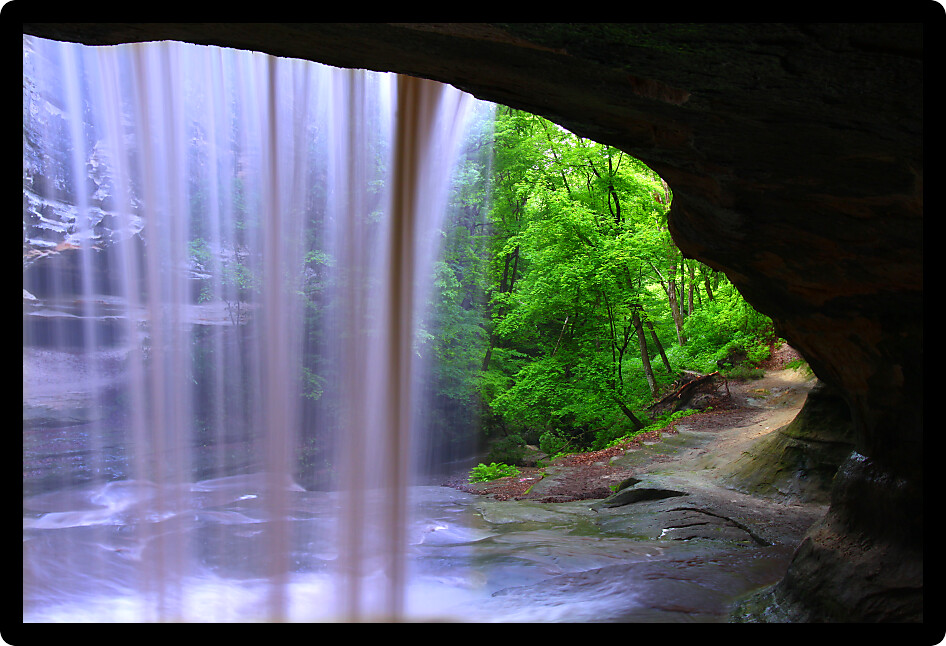 Dreamy view from behind Lasalle Falls of Starved Rock State Park in central Illinois.