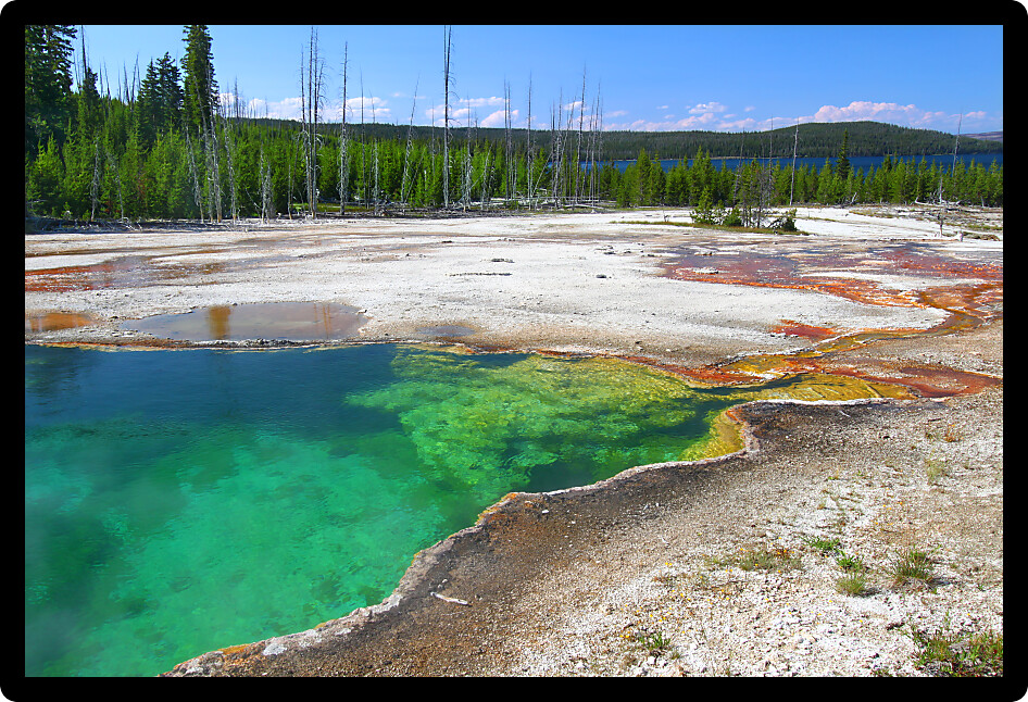 Dazzling colors of Abyss Pool in the West Thumb Geyser Basin of Yellowstone National Park.